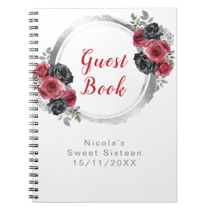 Carnet Rouge et argent élégantes fleurs Sweet Sixteen