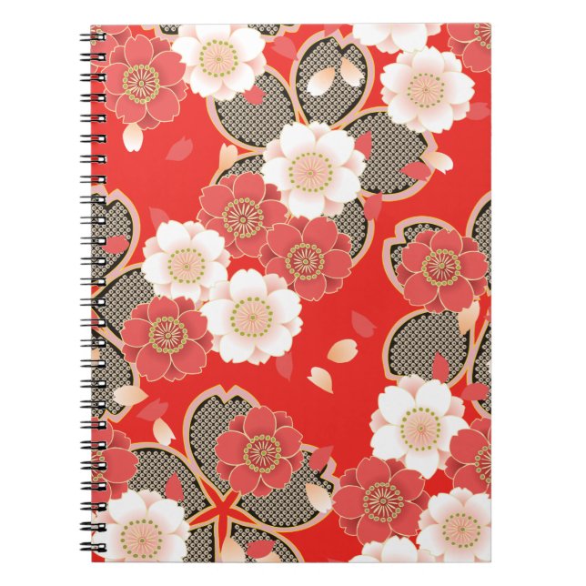 Carnet Rouge et blanc Sakura Japonais Kimono (Devant)