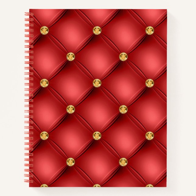 Carnet Rouge et or Diamant Tufted Cuir Texture luxe (Devant)
