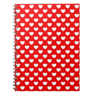 Carnet Rouge flashy avec Coeurs blancs Polka Motif point