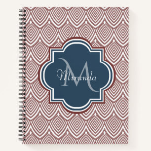 Carnet Rouge foncé Déco pétoncles bleu marine Monogramme 