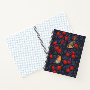 Carnet Rouge-gorges dans le pommier/bleu et rouge 