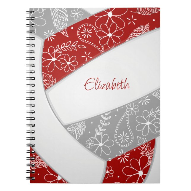 Carnet rouge gris girly boho sport volleyball (Devant)
