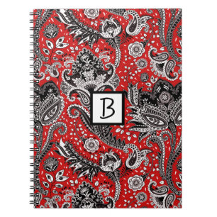 Carnet Rouge Noir & Blanc Floral Paisley Bohème Boho
