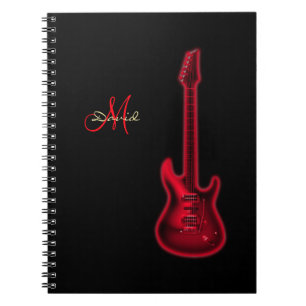 Carnet rouge personnalisé de musique de guitare