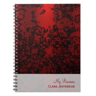 Carnet Rouge rubis sur floral noir élégant
