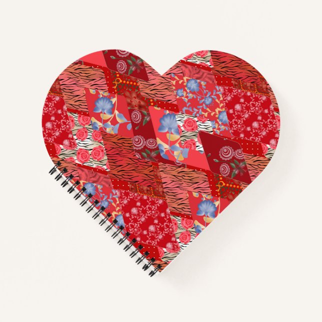 Carnet Rouge, rustique, patchwork (Devant)
