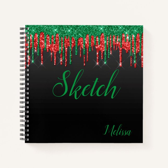 Carnet Rouge Vert noir Parties scintillant Monogramme Ske (Devant)