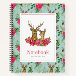 Carnet Rouge vert Poinsettia Wreath Antler Noël