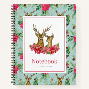 Carnet Rouge vert Poinsettia Wreath Antler Noël