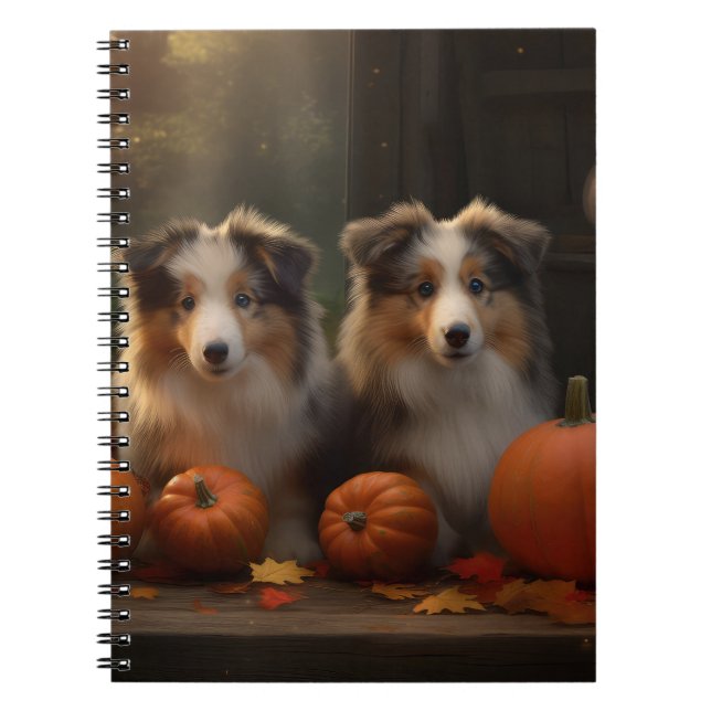 Carnet Rough Collie Puppy Automne Citrouille de plaisir (Devant)