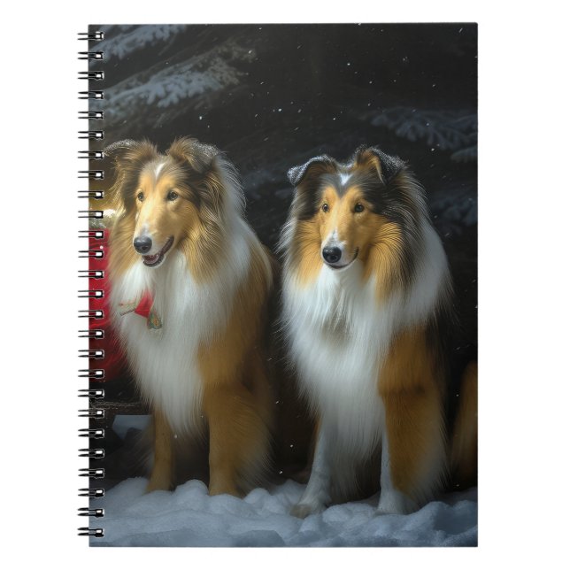 Carnet Rough Collie Snowy Sleigh Décor de Noël (Devant)