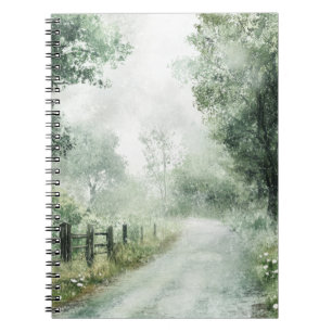 Carnet Route de campagne brumeuse, sentier forestier, pay