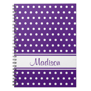 Carnet Royal Purple White Polka Dot Stripe Nom du script