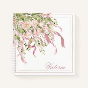 Carnet Rubans roses personnalisés Vert Élégant Nom