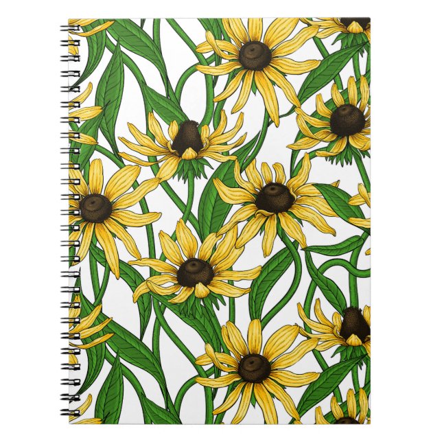 Carnet Rudbekia jaune sur blanc (Devant)