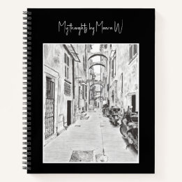 Carnet Rue italienne étroite - dessin au crayon noir et b