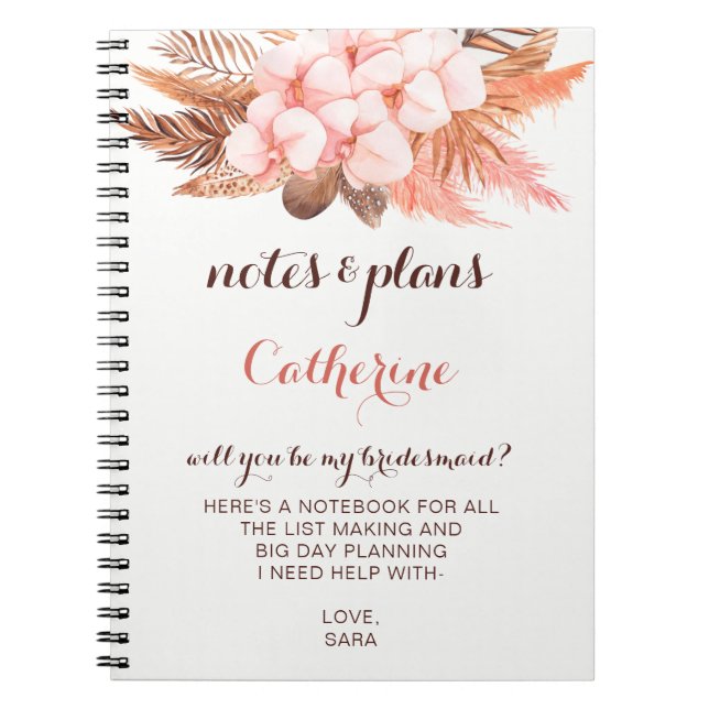Carnet Russe Boho Pampas Grass Serez-Vous Ma Femme D'Accu (Devant)