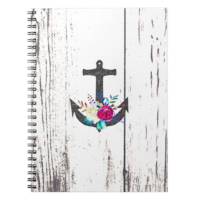 Carnet Rustic Beach Anchor & Bold Floral Summer Nautical (Devant)