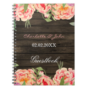 Carnet Rustic Country Peony Grange Mariage bois