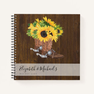 Carnet Rustic Sunflowers Cowboy Boots BUCKET LISTE Journa
