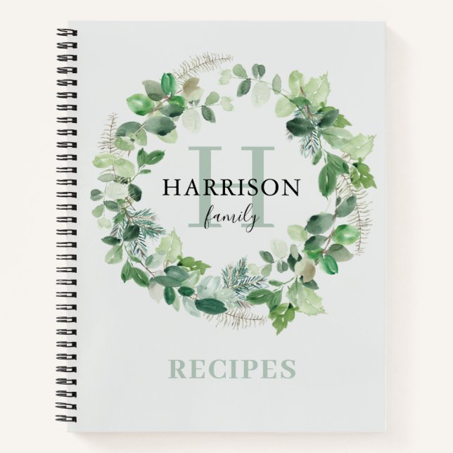 Carnet Rustic Watercolor Wreath Famille Monogramme Recett (Devant)