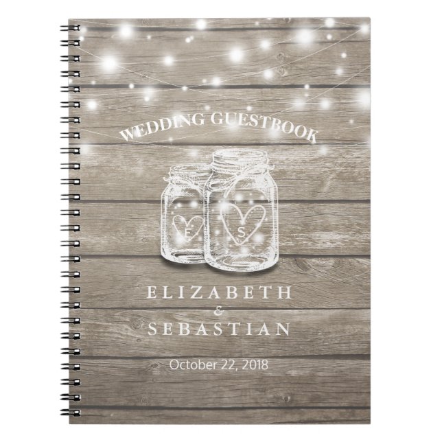 Carnet Rustic Wood et Mason Jar Lights Mariage Guides (Devant)