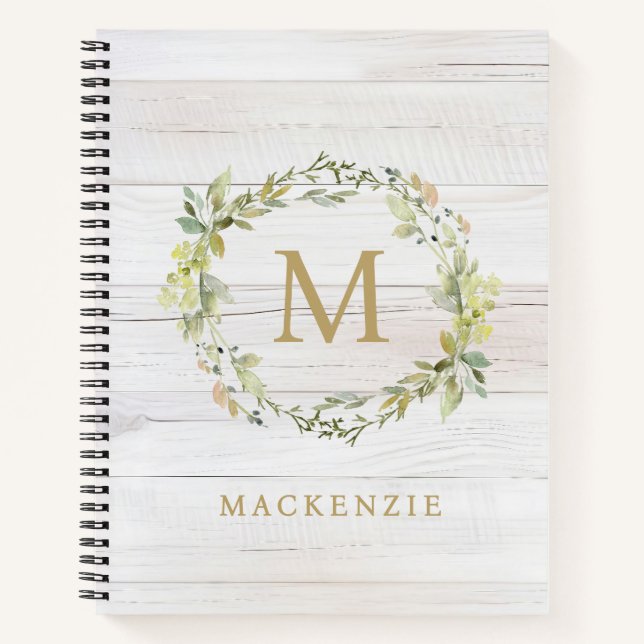 Carnet Rustic Wood Floral Watercolor Monogram (Devant)