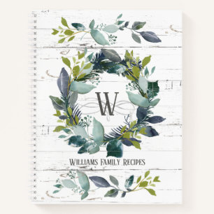 Carnet Rustique Aquarelle Laurel Wreath Monogramme Recett