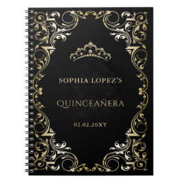 Carnet Rustique Black Gold Princesse Tiara Quinceanera
