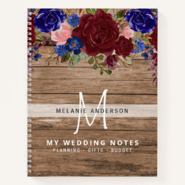 Carnet Rustique Bourgogne bleu rose Fleurs Mariage Planif