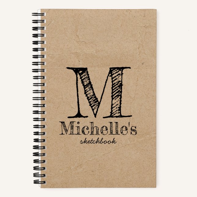 Carnet Rustique Kraft papier Brown Look Monogramme Sketch (Recto)
