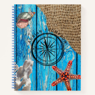 Carnet Rustique Nautique Bleu Burlap Starfish