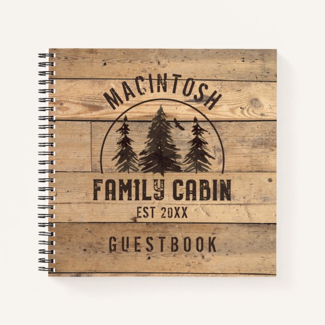 Carnet Rustique Nom de famille Cabine Forest Trees Guestb (Devant)