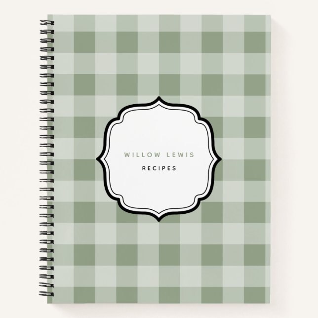 Carnet Rustique Sage Green En vichy Plaid Motif Recette (Devant)