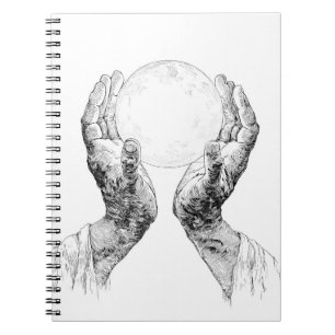 Carnet Sacré noir blanc lune mains croquis
