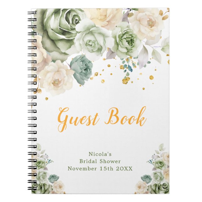Carnet Sage Green and Cream Floral Bridal Show Guest Book (Devant)