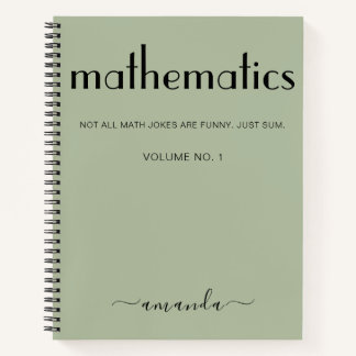 Carnet Sage Green Black Mathématiques personnalisées
