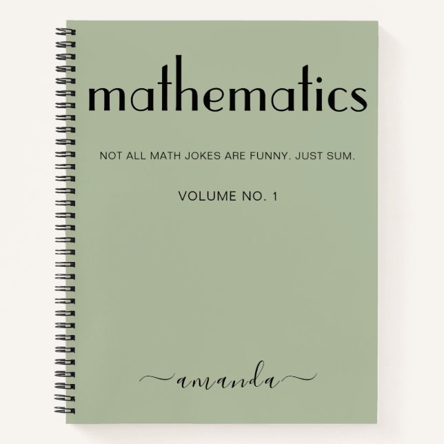 Carnet Sage Green Black Mathématiques personnalisées (Devant)