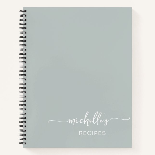 Carnet Sage Green Signature Script Cookbook Recette (Devant)