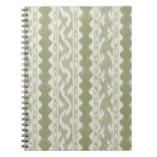 Carnet Sage Ikat, Fine rayure festonnée sur crème