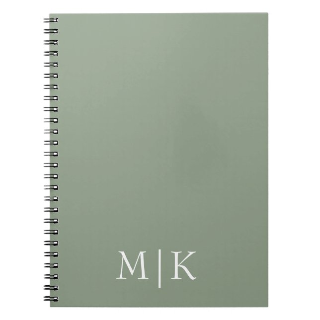 Carnet Sage vert et blanc | Monogramme moderne (Devant)