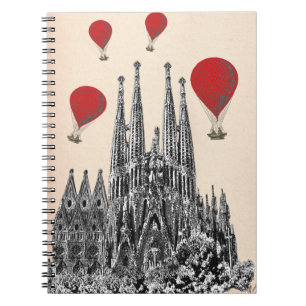 Carnet Sagrada Familia et ballons à air d'un rouge ardent