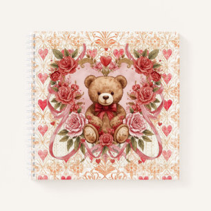 Carnet Saint-Valentin, Ours en peluche, Cœur d'amour rose