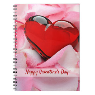 Carnet Saint-Valentin Rouge Verre Coeur Rose Pétales