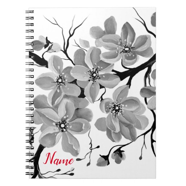 Carnet Sakura Cerisier japonais Noir et blanc (Devant)