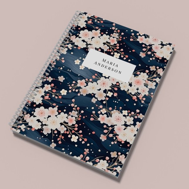 Carnet Sakura Floral Wavy Lines Monogramme (Créateur téléchargé)