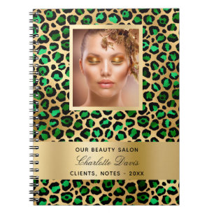 Carnet Salon de beauté léopard or vert émeraude pour entr