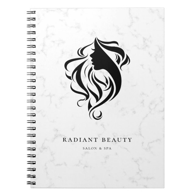 Carnet Salon Marbre Moderne Silhouette Féminine Logo Noir (Devant)