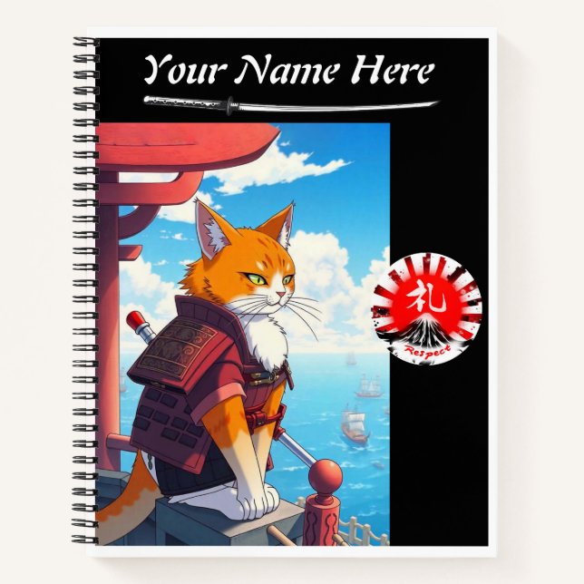 Carnet Samurai Chat Respect Spiral (Devant)
